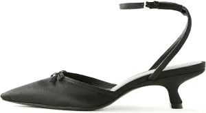 iadore Women's Kitten Heel Pointed Toe Ankle Strap Bowknot Pumps Satin Low Heels Dress Party Prom Evening Fashion Pumps Shoes for Women