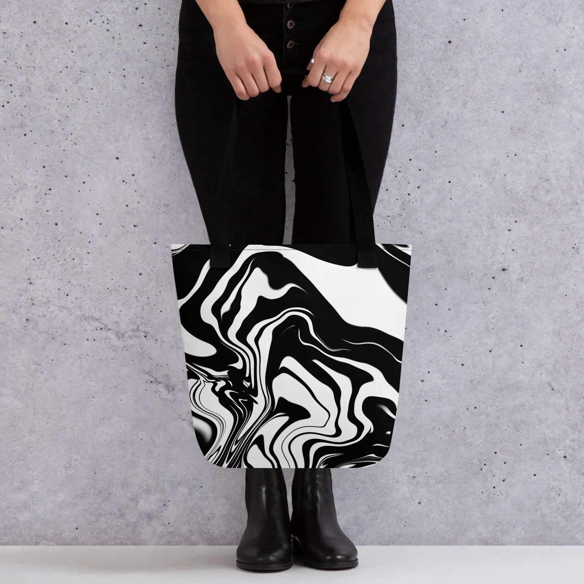 Illusions Psychedelic Black & White All Over Print Tote Bag