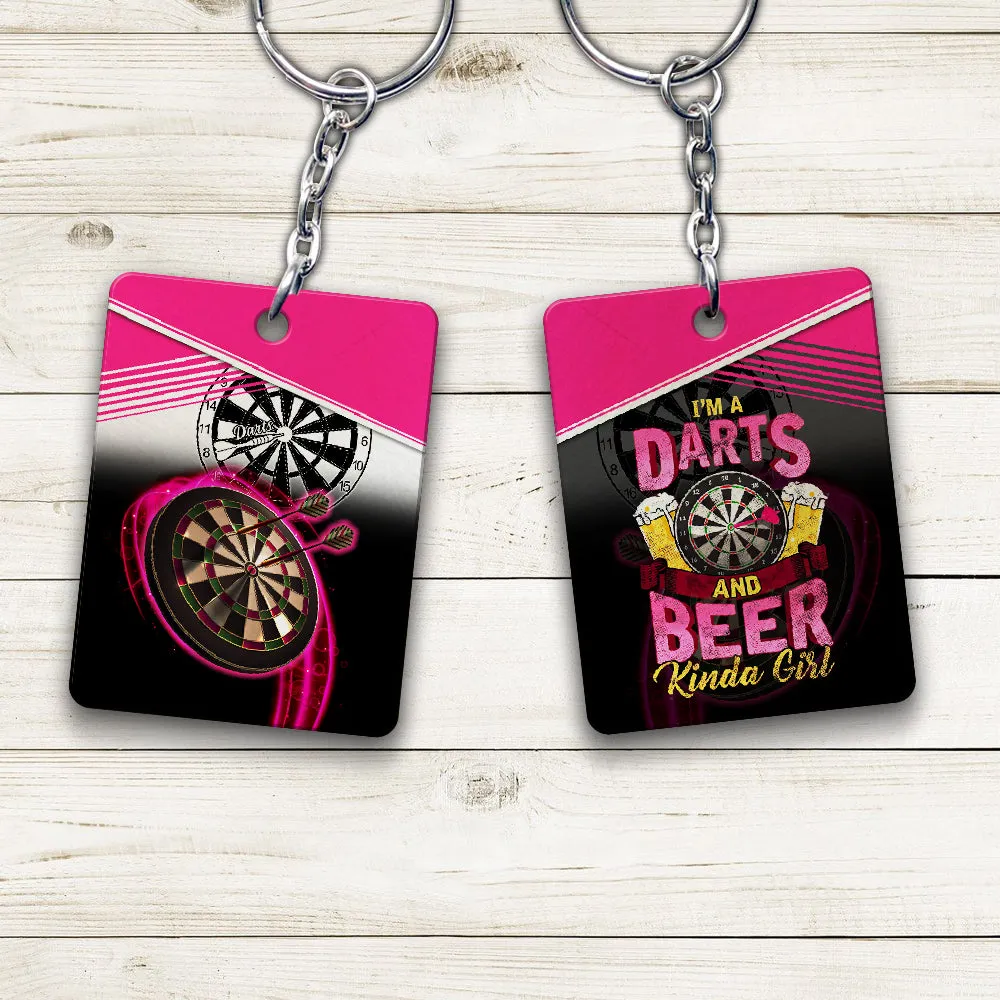 I'm A Darts And Beer Kinda Girl Keychain For Darts Player