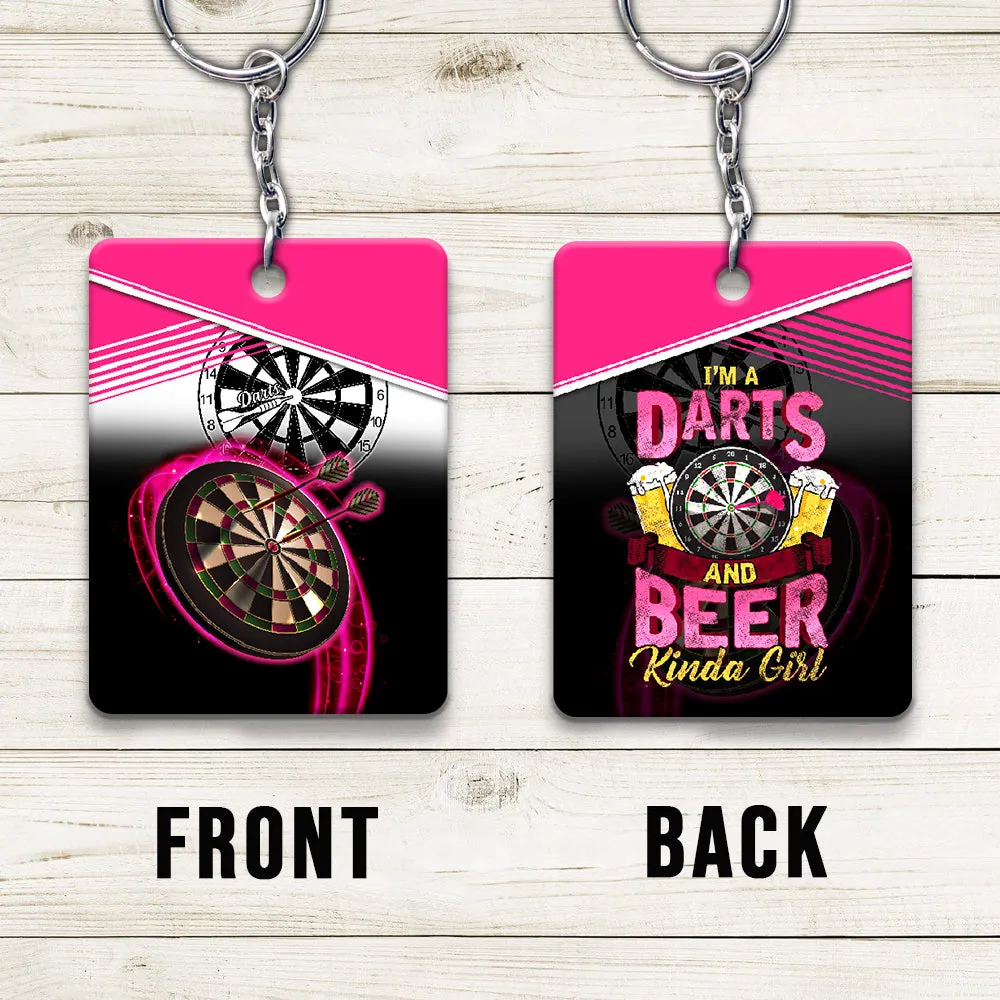 I'm A Darts And Beer Kinda Girl Keychain For Darts Player