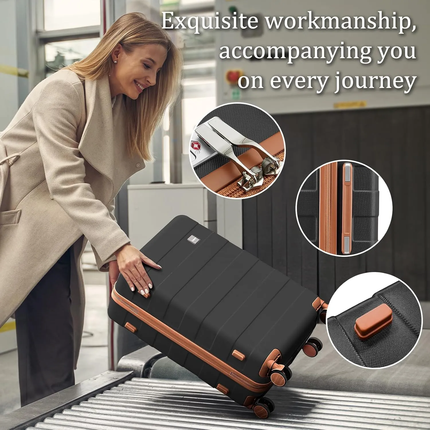 imiomo 24 IN Checked Luggage, Suitcase with Spinner Wheels, Hardside 3PCS Set Lightweight Rolling Travel Luggage with TSA Lock(24"/Black)