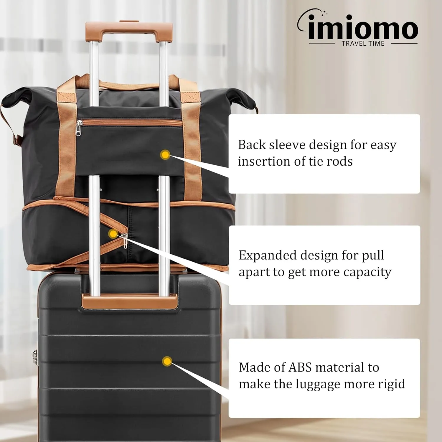 imiomo 24 IN Checked Luggage, Suitcase with Spinner Wheels, Hardside 3PCS Set Lightweight Rolling Travel Luggage with TSA Lock(24"/Black)