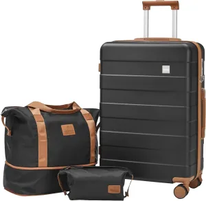 imiomo 24 IN Checked Luggage, Suitcase with Spinner Wheels, Hardside 3PCS Set Lightweight Rolling Travel Luggage with TSA Lock(24"/Black)