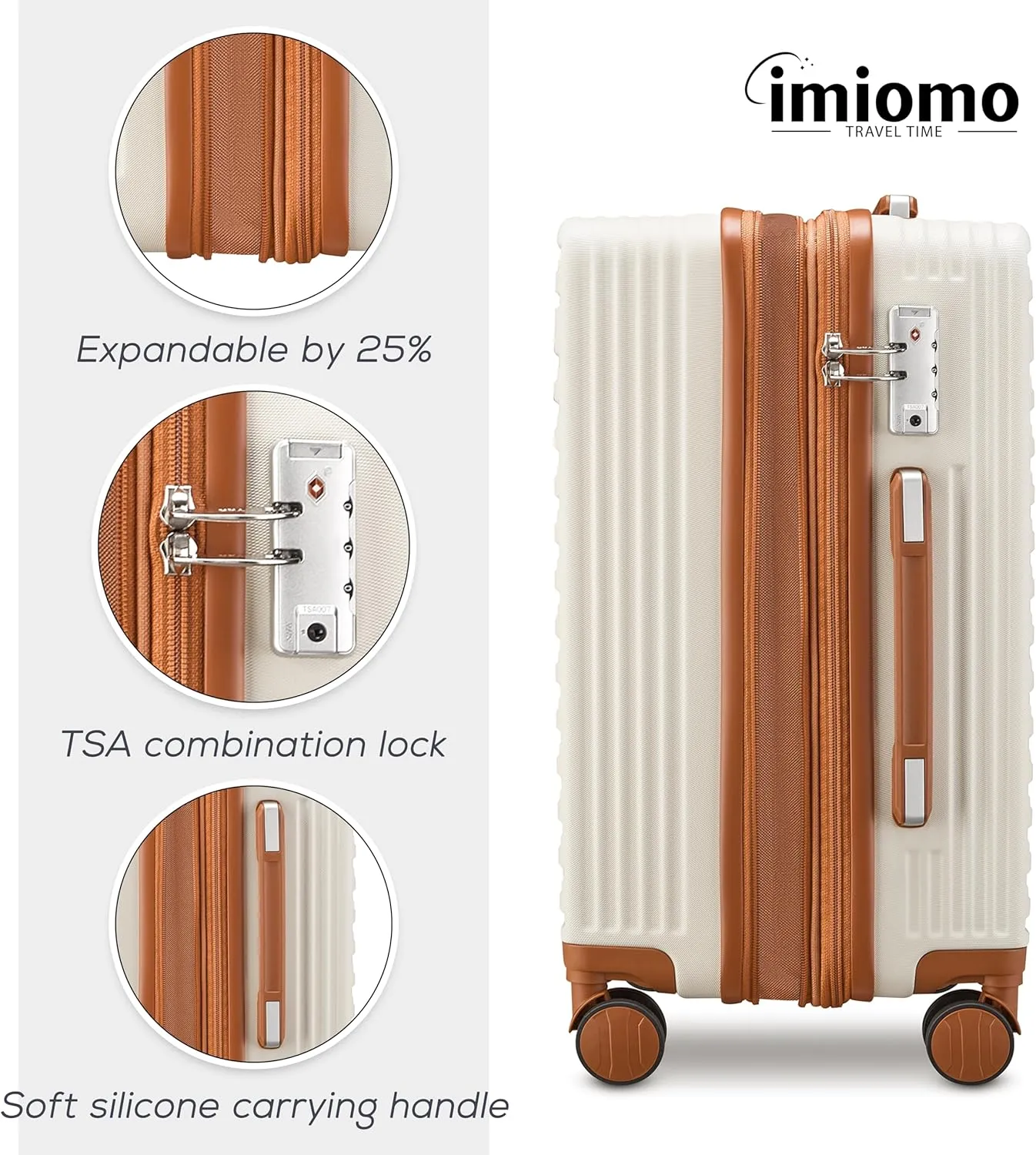 imiomo 24 Inch Luggage with Spinner Wheels, Hardside Checked Luggage, Lightweight Rolling Travel Luggage with TSA Lock