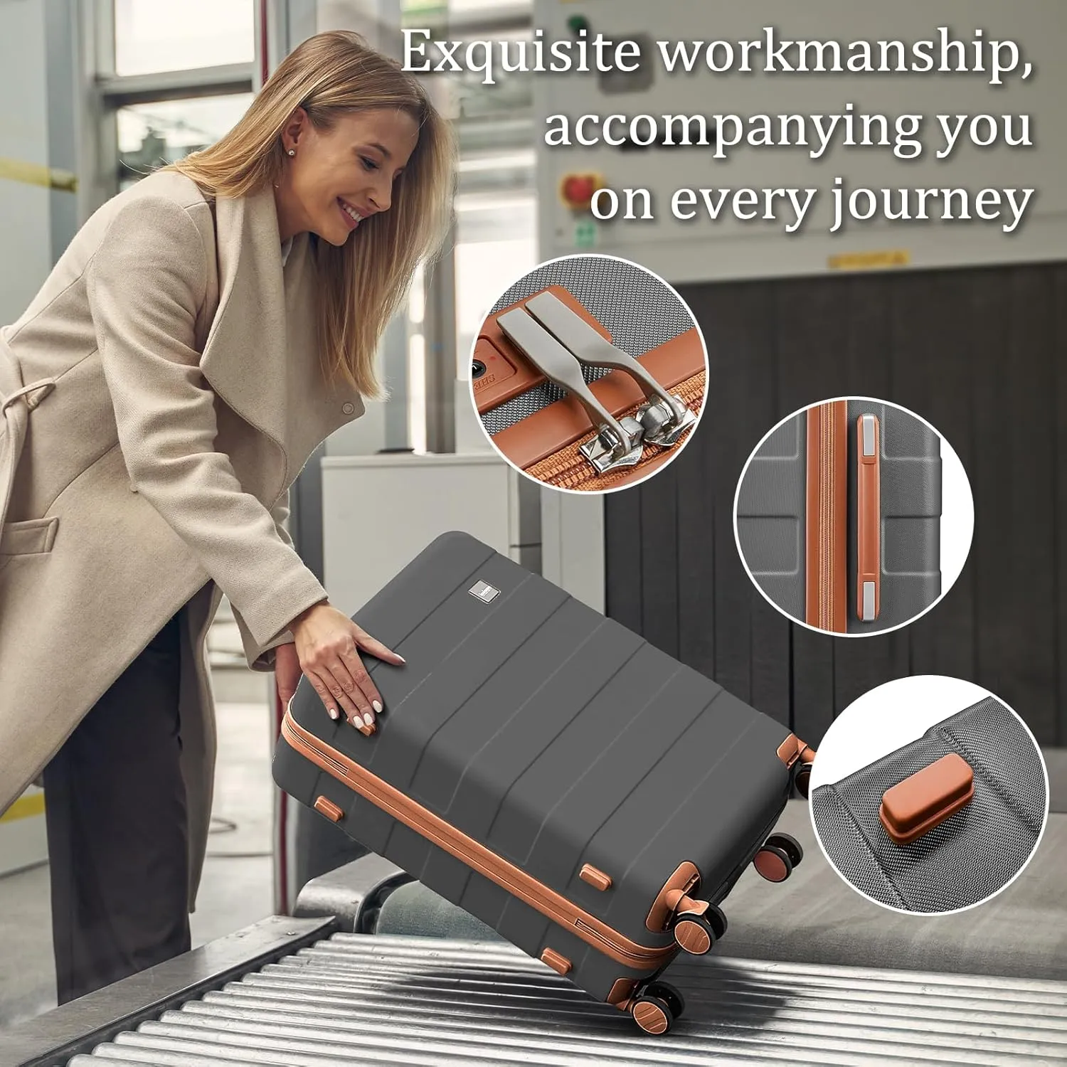 imiomo 3 Piece Luggage Sets,Suitcase with Spinner Wheels,Luggage Set Clearance for Women, Lightweight Rolling Hardside Travel Luggage with TSA Lock (Checked Luggage 24IN, Grey)