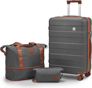 imiomo 3 Piece Luggage Sets,Suitcase with Spinner Wheels,Luggage Set Clearance for Women, Lightweight Rolling Hardside Travel Luggage with TSA Lock (Checked Luggage 24IN, Grey)