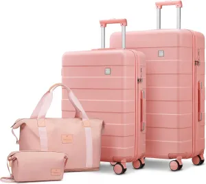 imiomo Luggage Sets 2 Piece Check and Large,Hardside Suitcase with Spinner Wheels, Lightweight Rolling Travel Luggage with TSA Lock (Pink, 4PCS)