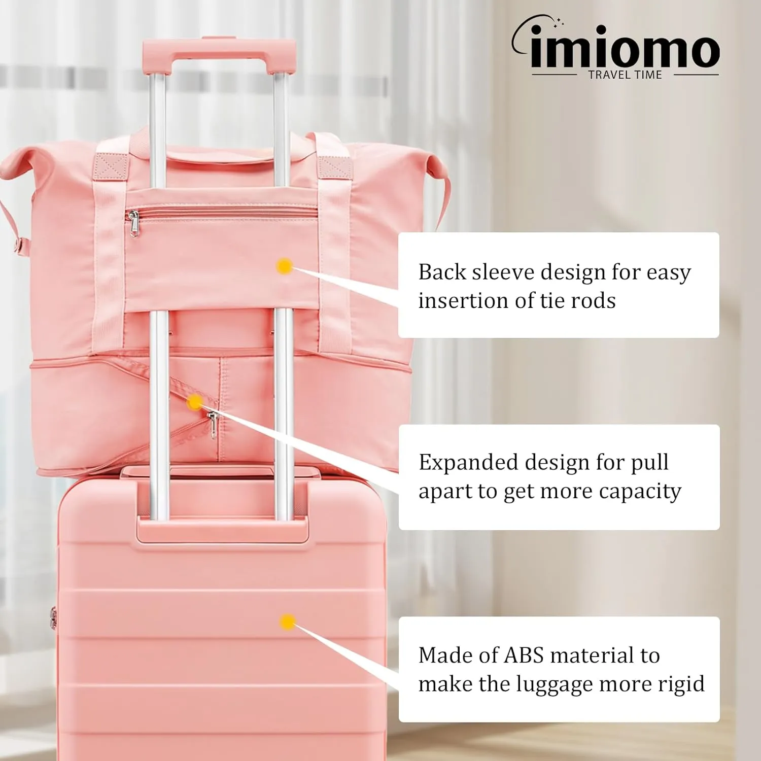 imiomo Luggage Sets 2 Piece Check and Large,Hardside Suitcase with Spinner Wheels, Lightweight Rolling Travel Luggage with TSA Lock (Pink, 4PCS)