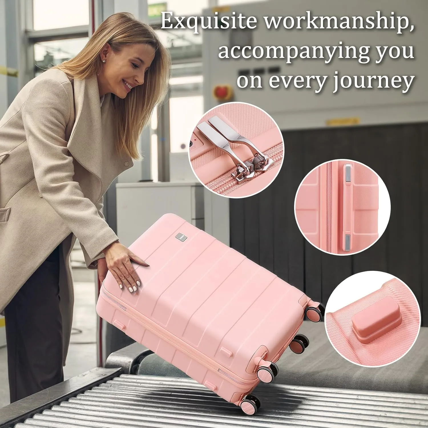 imiomo Luggage Sets 2 Piece Check and Large,Hardside Suitcase with Spinner Wheels, Lightweight Rolling Travel Luggage with TSA Lock (Pink, 4PCS)