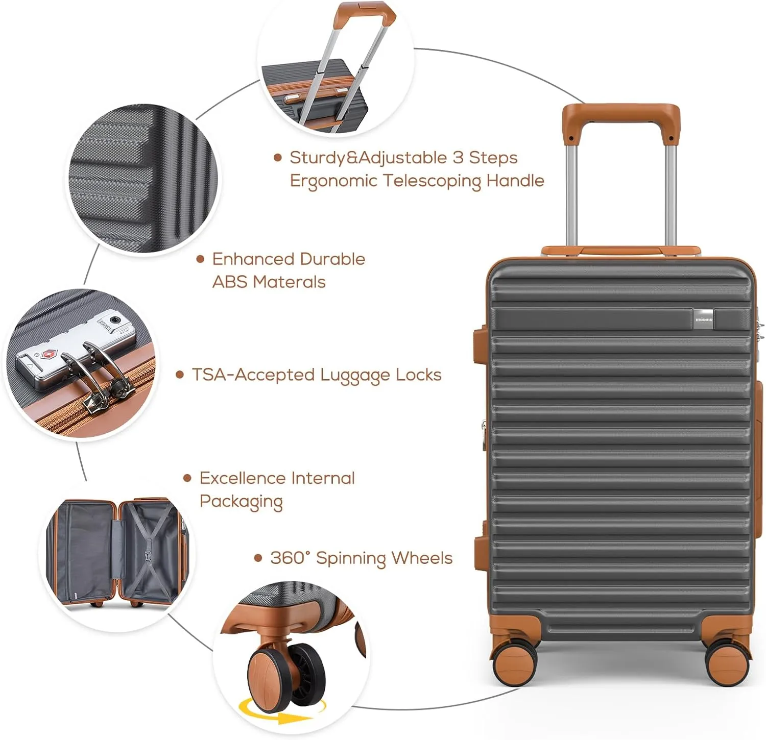 imiomo Luggage Sets 3 Piece,Expandable Hardside Suitcase Set with Spinner Wheels,Lightweight Travel Luggage set with TSA Lock（20/24/28,Grey）