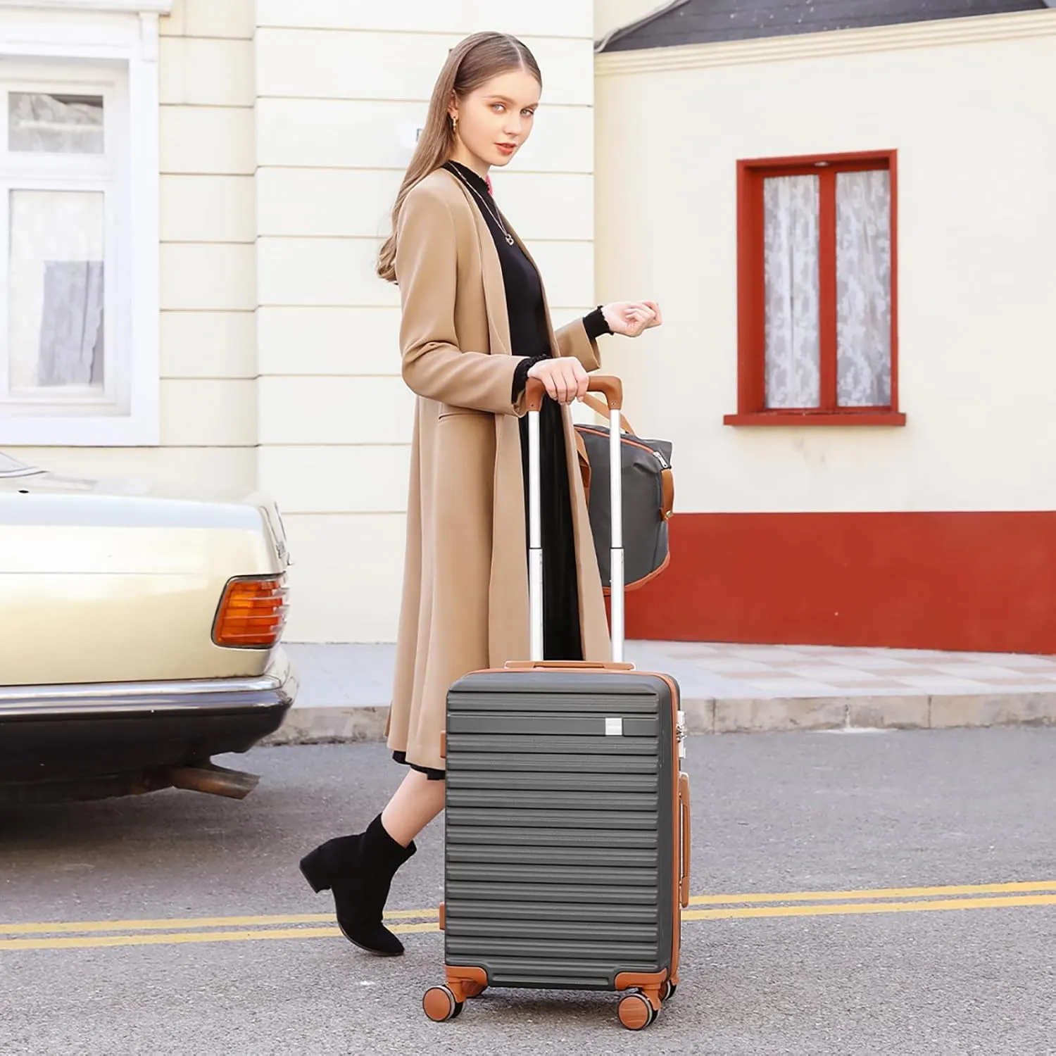 imiomo Luggage Sets 3 Piece,Expandable Hardside Suitcase Set with Spinner Wheels,Lightweight Travel Luggage set with TSA Lock（20/24/28,Grey）
