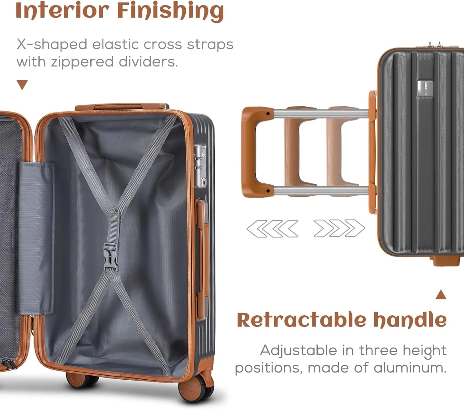 imiomo Luggage Sets 3 Piece,Expandable Hardside Suitcase Set with Spinner Wheels,Lightweight Travel Luggage set with TSA Lock（20/24/28,Grey）