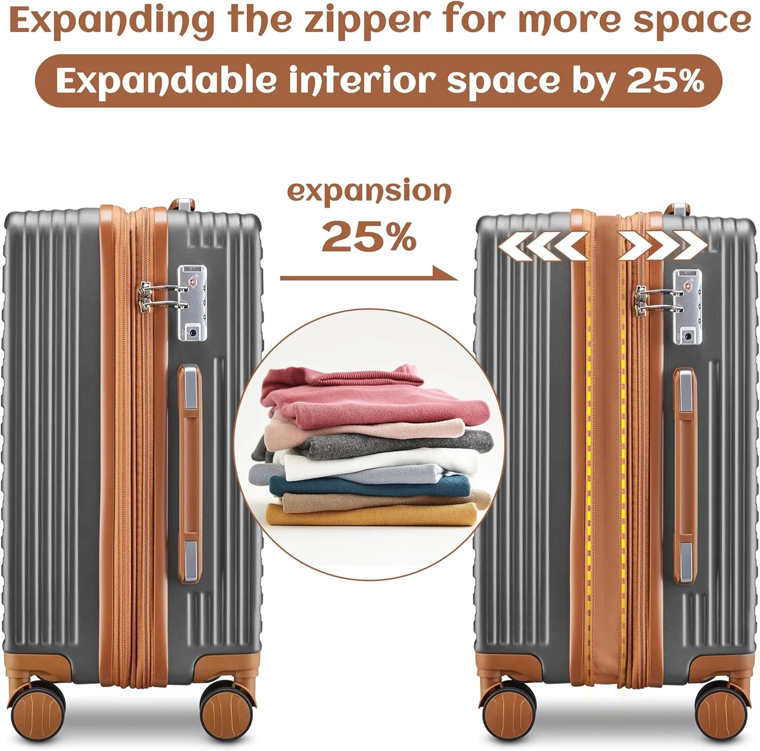 imiomo Luggage Sets 3 Piece,Expandable Hardside Suitcase Set with Spinner Wheels,Lightweight Travel Luggage set with TSA Lock（20/24/28,Grey）