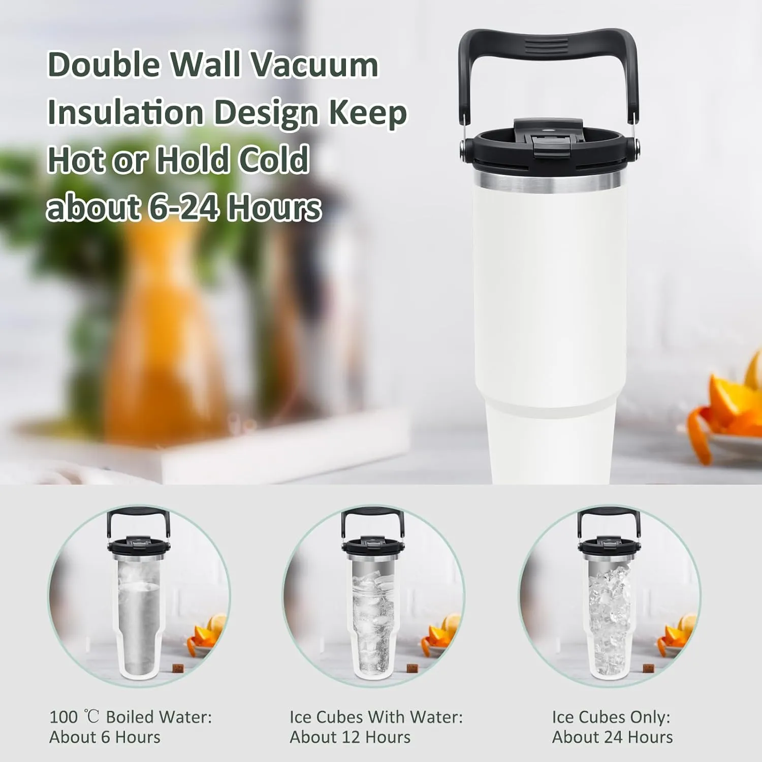 INDARUN 40oz Insulated Tumbler with Handle and Straw, Stainless Steel Travel Mug for Hot and Cold Drinks