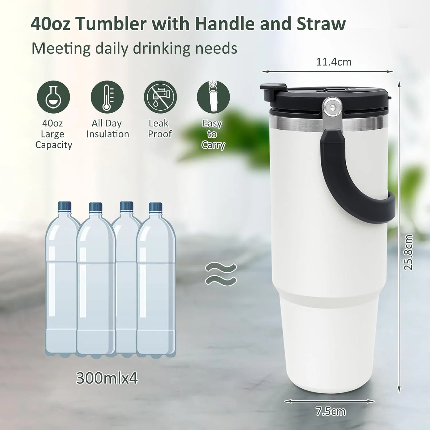 INDARUN 40oz Insulated Tumbler with Handle and Straw, Stainless Steel Travel Mug for Hot and Cold Drinks