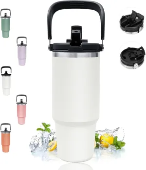 INDARUN 40oz Insulated Tumbler with Handle and Straw, Stainless Steel Travel Mug for Hot and Cold Drinks