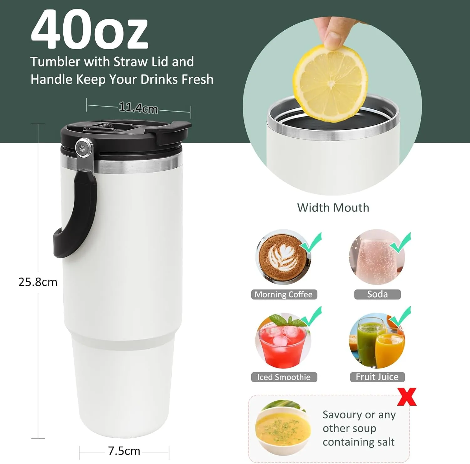INDARUN 40oz Insulated Tumbler with Handle and Straw, Stainless Steel Travel Mug for Hot and Cold Drinks