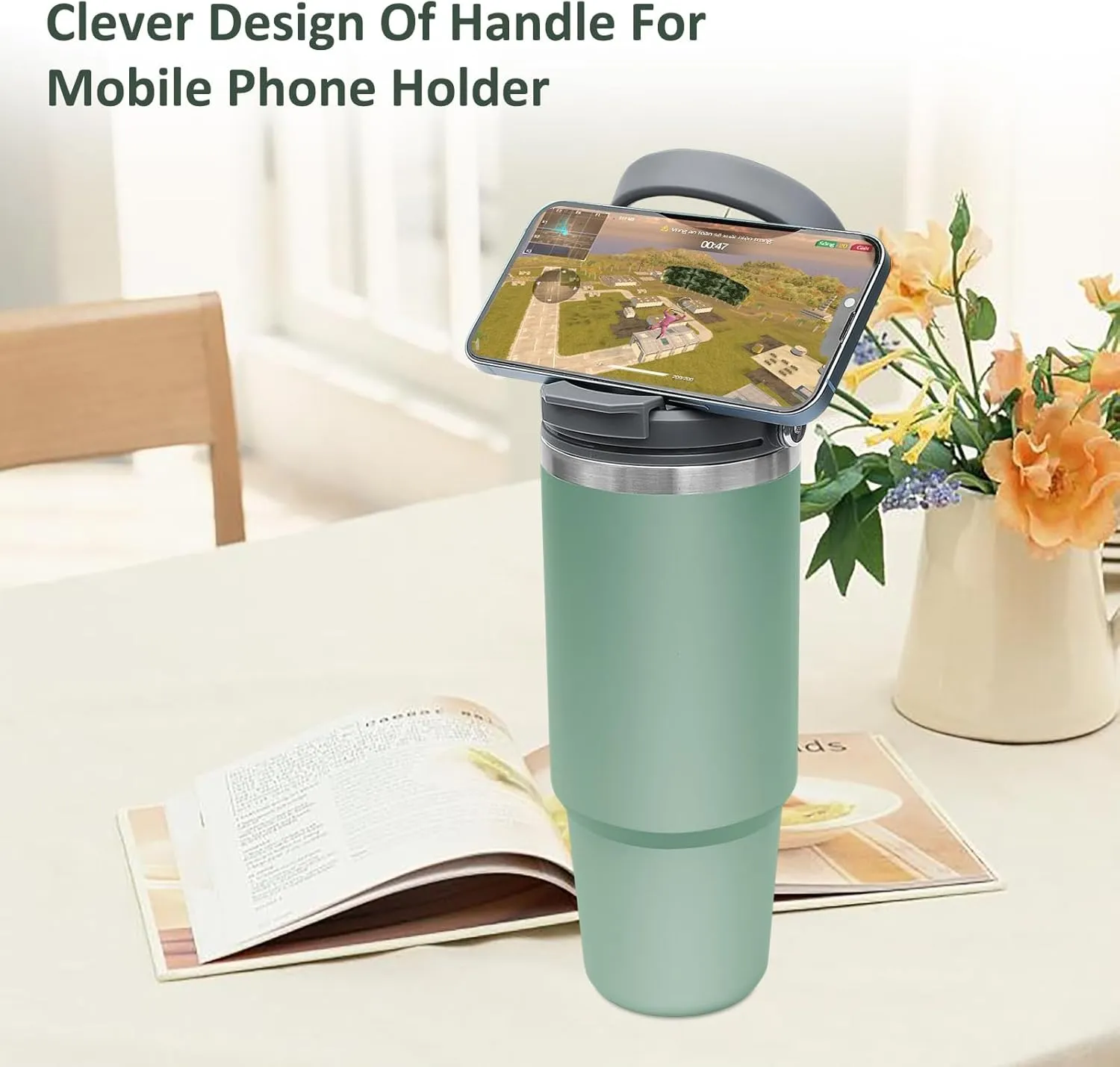 INDARUN Tumbler with Handle and Straw 40 oz Tumbler Cups - Coffee Tumbler - Stainless Steel Double Wall Vacuum Insulated tumblers, Leak Proof Travel Coffee Mug, Ice for 24h, Hot for 12h