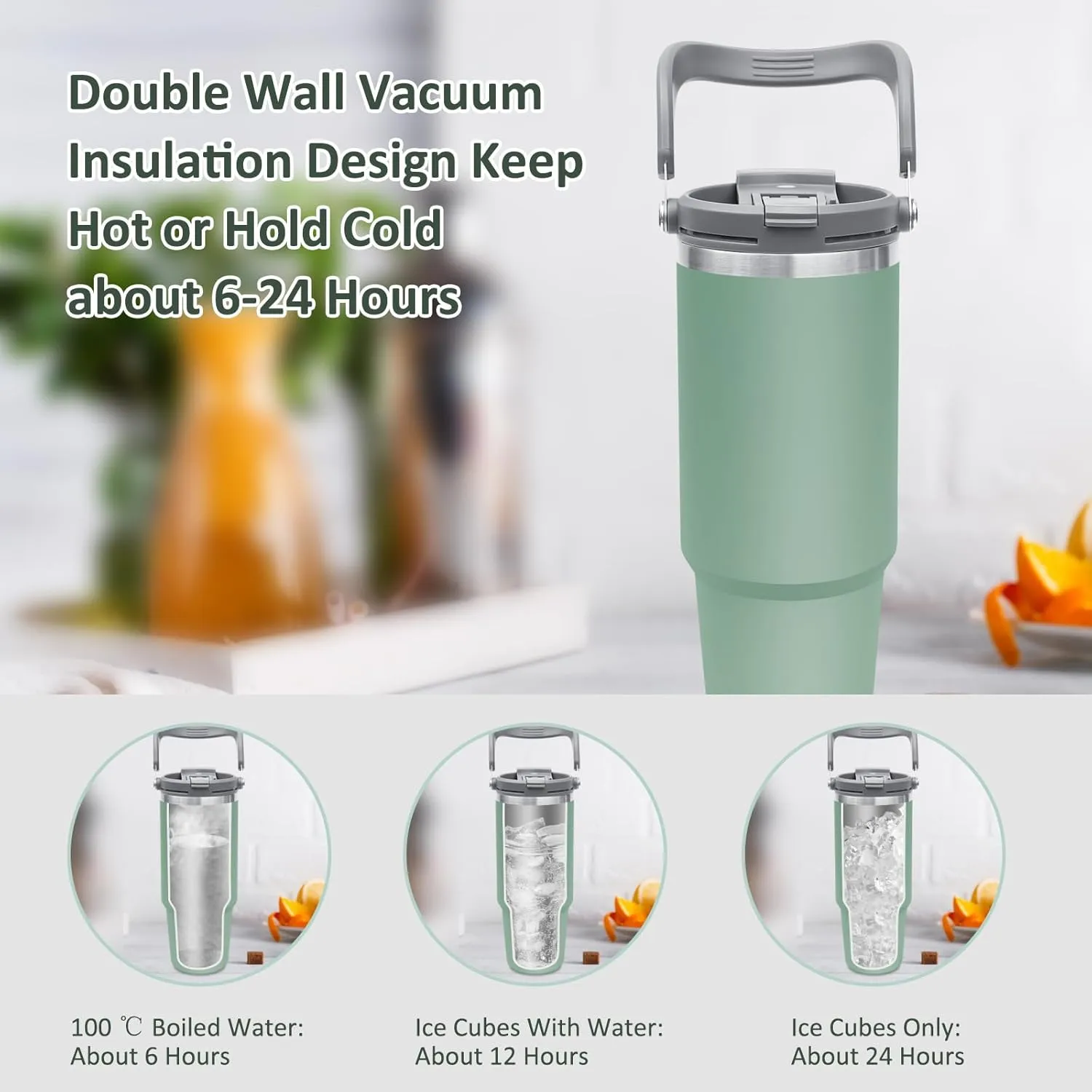 INDARUN Tumbler with Handle and Straw 40 oz Tumbler Cups - Coffee Tumbler - Stainless Steel Double Wall Vacuum Insulated tumblers, Leak Proof Travel Coffee Mug, Ice for 24h, Hot for 12h
