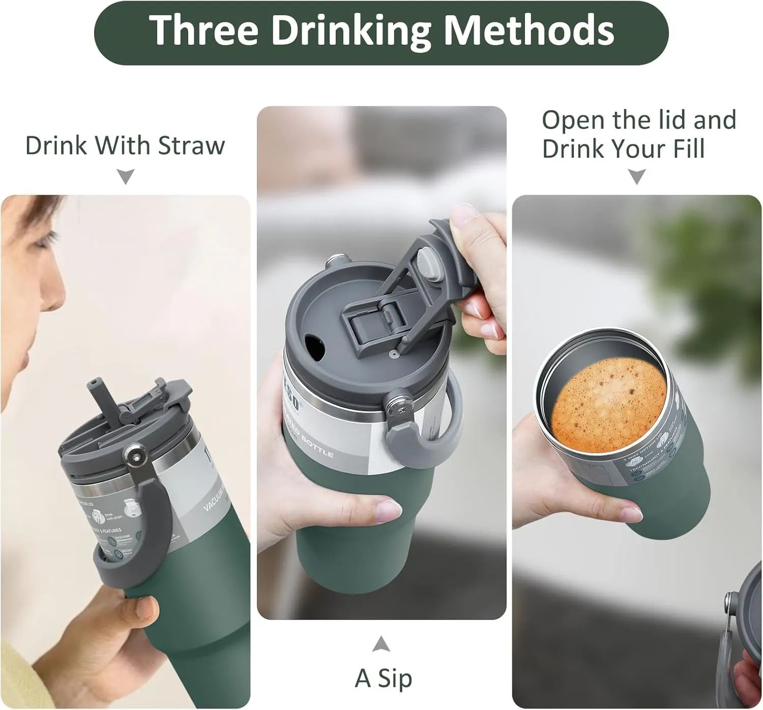 INDARUN Tumbler with Handle and Straw 40 oz Tumbler Cups - Coffee Tumbler - Stainless Steel Double Wall Vacuum Insulated tumblers, Leak Proof Travel Coffee Mug, Ice for 24h, Hot for 12h