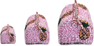 INDIAN CRAFT CASTLE ICC accessory toiletry bag for hair products, toiletries small storage travel dopp shaving kit clipper medication bag men pouch toilet zipper bag (Pink And Green, Set of 3)