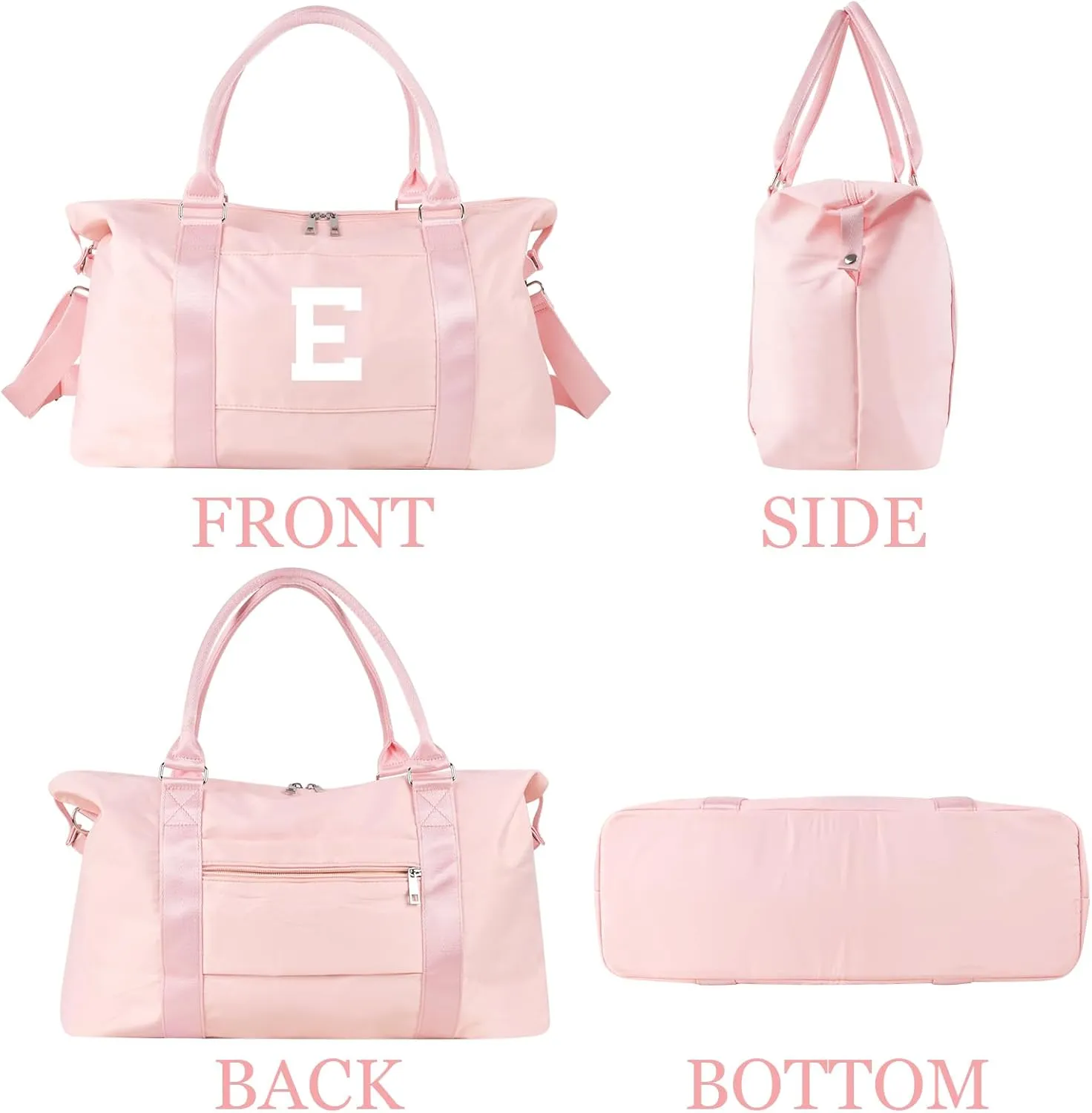 Initial Travel Duffel Bag Sports Gym Bag for Girls Teen Birthday Gifts,Pink Personalized Weekender Carry On Tote Bags for Women Men,Waterproof Overnight Luggage Bag with Trolley Sleeve(Letter E)