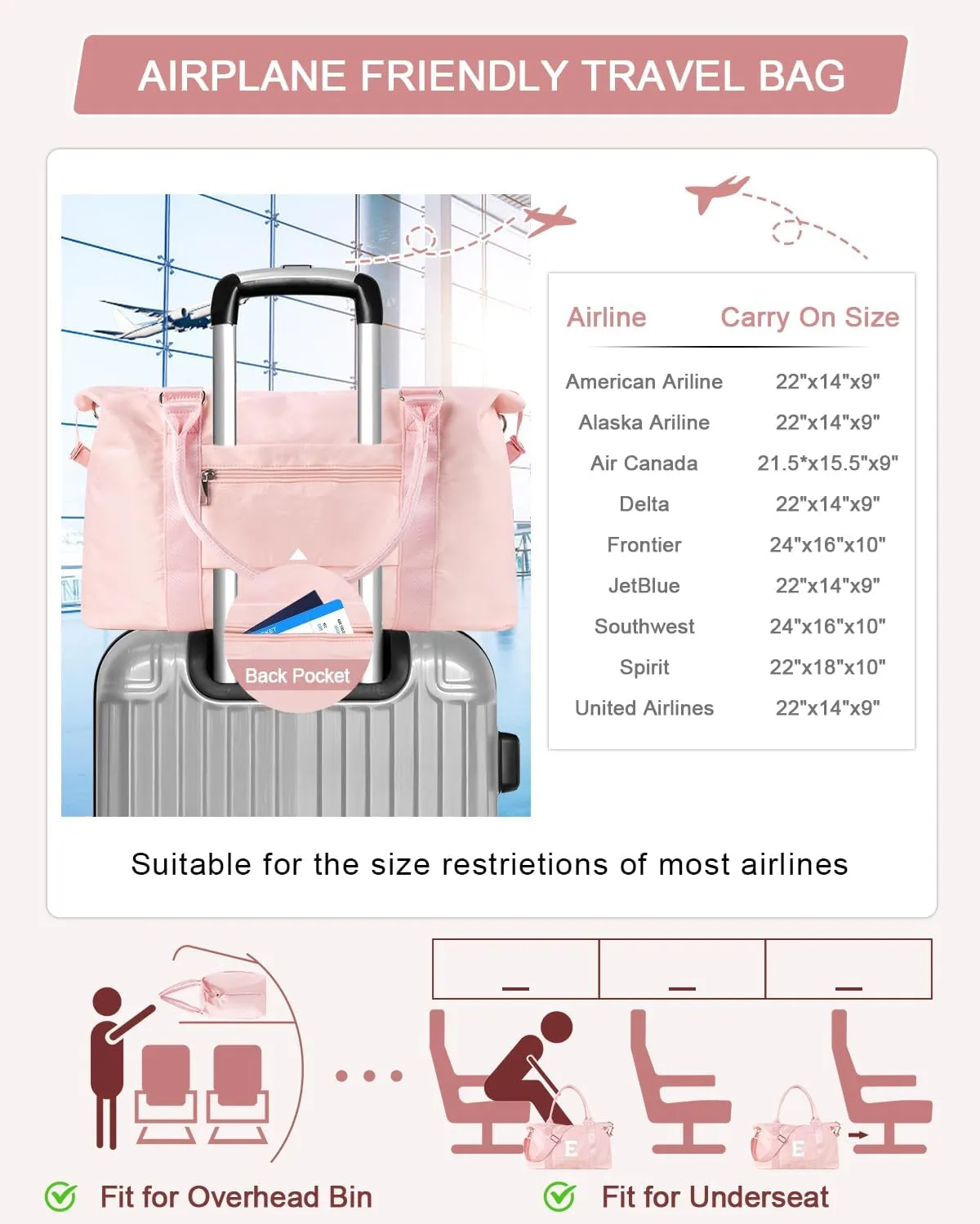 Initial Travel Duffel Bag Sports Gym Bag for Girls Teen Birthday Gifts,Pink Personalized Weekender Carry On Tote Bags for Women Men,Waterproof Overnight Luggage Bag with Trolley Sleeve(Letter E)