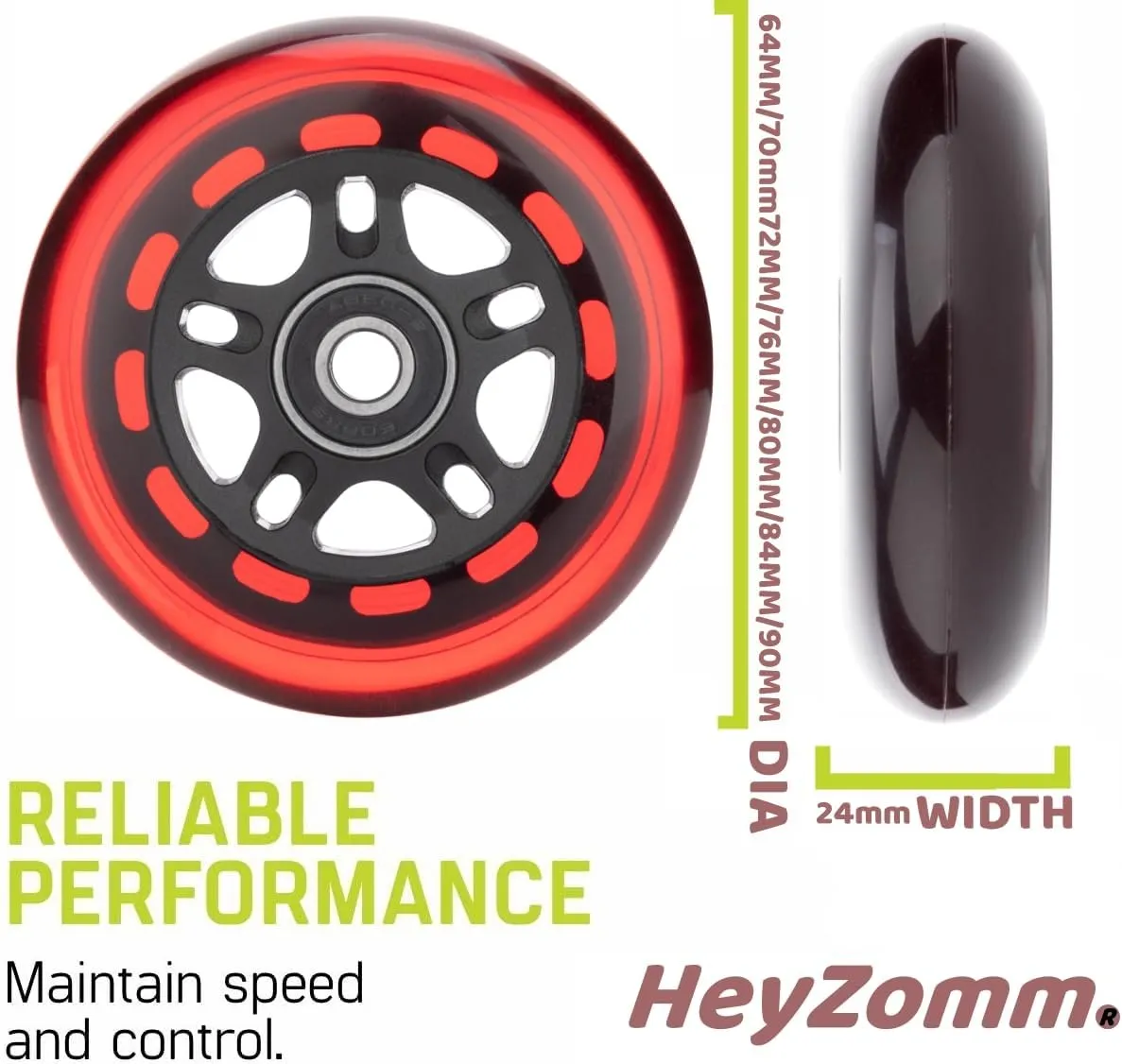 Inline Skate Wheels Outdoor & Indoor Inline Skate Replacement Wheels 85a Roller Hockey Wheels w/Bearings ABEC-9 & Floating Spacers, 64mm 70mm 72mm 76mm 80mm 84mm 90mm Dia, 8-Pack