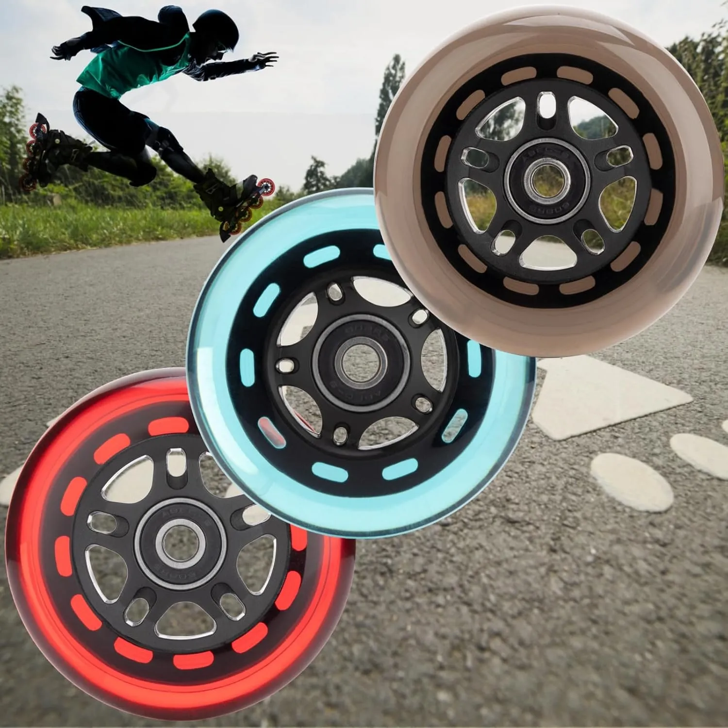 Inline Skate Wheels Outdoor & Indoor Inline Skate Replacement Wheels 85a Roller Hockey Wheels w/Bearings ABEC-9 & Floating Spacers, 64mm 70mm 72mm 76mm 80mm 84mm 90mm Dia, 8-Pack