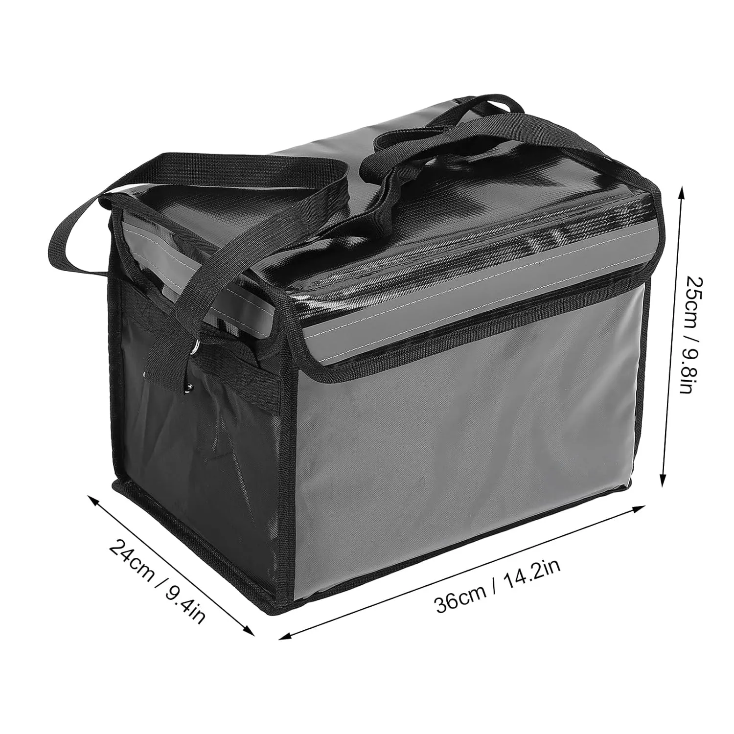 Insulated Bag with Bottom Plate, Inner Frame Shoulder Strap Insulated Food Delivery Bag, Reflective Strip Oxford Cloth Reusable Catering Cooler Bag for Food Delivery (22L)