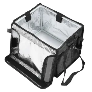 Insulated Bag with Bottom Plate, Inner Frame Shoulder Strap Insulated Food Delivery Bag, Reflective Strip Oxford Cloth Reusable Catering Cooler Bag for Food Delivery (22L)