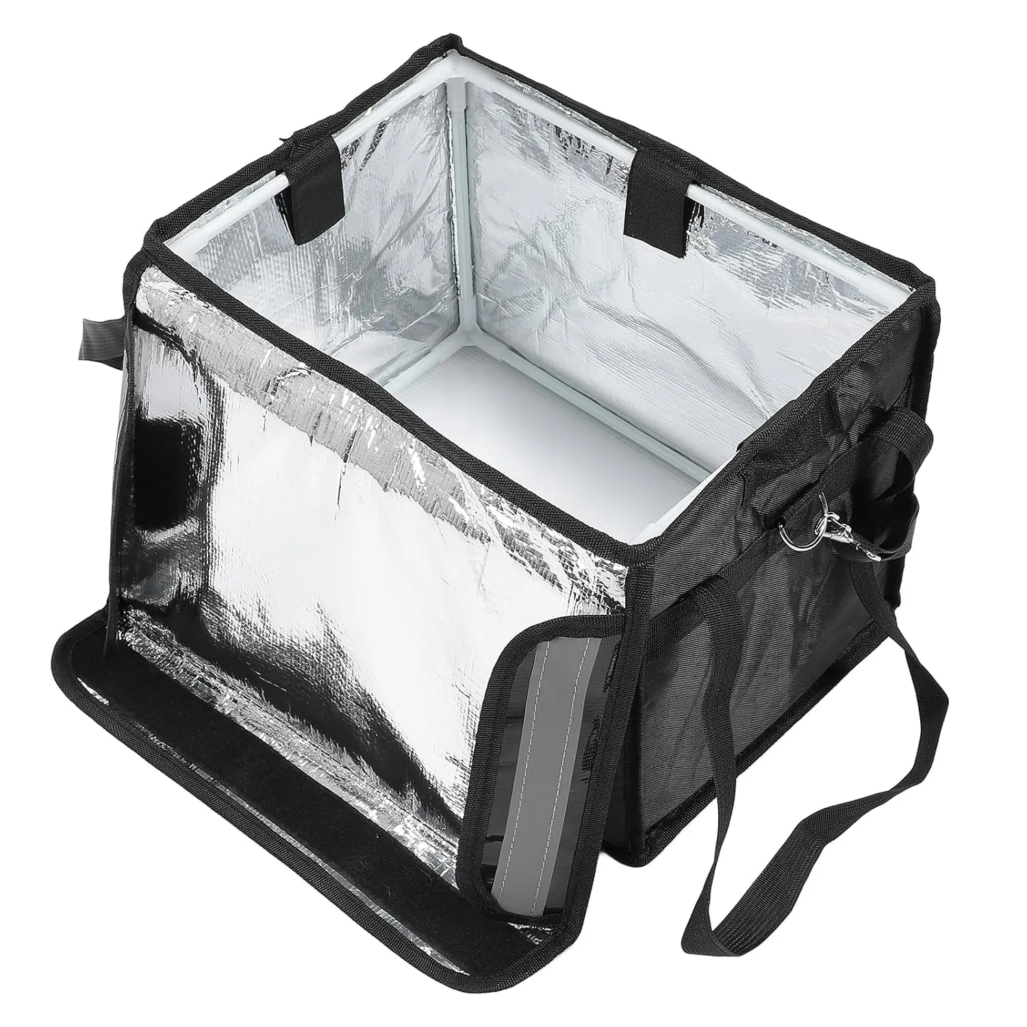 Insulated Bag with Bottom Plate, Inner Frame Shoulder Strap Insulated Food Delivery Bag, Reflective Strip Oxford Cloth Reusable Catering Cooler Bag for Food Delivery (22L)