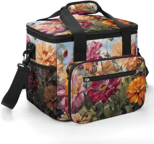 Insulated Camping Cooler Bag, Colorful Spring Summer Flower Print Ice Pack with Leakproof Lining 22.5L Capacity Portable Thermal Bag for Camping,Picnic