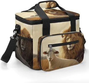 Insulated Camping Cooler Bag, Lion Sheep Print Ice Pack with Leakproof Lining 22.5L Capacity Portable Thermal Bag for Camping,Picnic