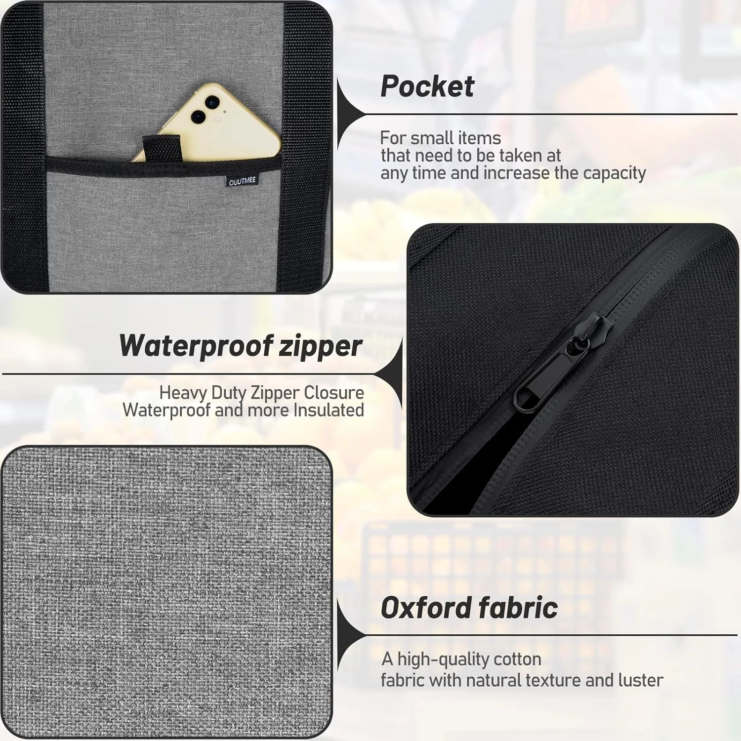 Insulated Cooler Bag Grocery Bags Large Freezer Shopping Cooler Tote Food Delivery Bag for Cold/Hot Food