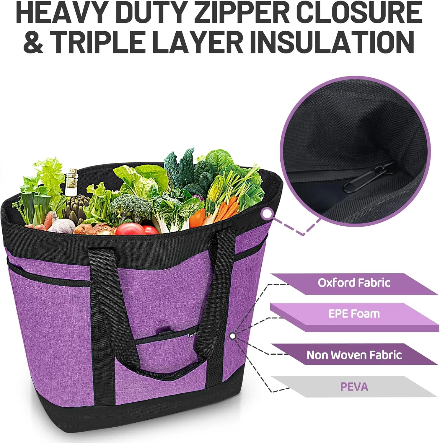 Insulated Cooler Bag Grocery Bags Large Freezer Shopping Cooler Tote Food Delivery Bag for Cold/Hot Food