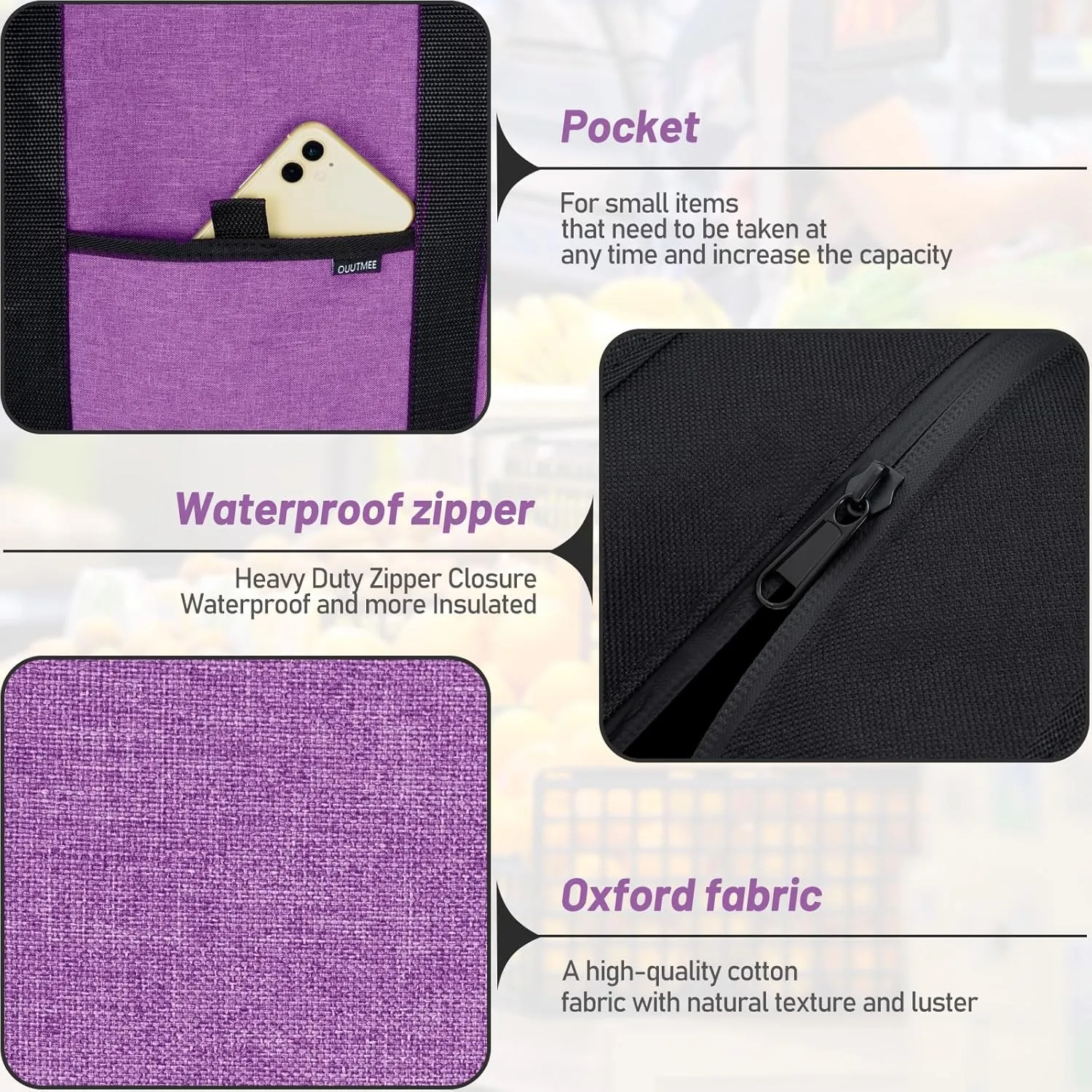 Insulated Cooler Bag Grocery Bags Large Freezer Shopping Cooler Tote Food Delivery Bag for Cold/Hot Food