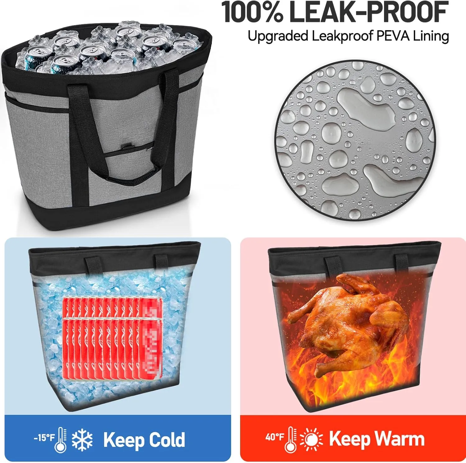 Insulated Cooler Bag Grocery Bags Large Freezer Shopping Cooler Tote Food Delivery Bag for Cold/Hot Food