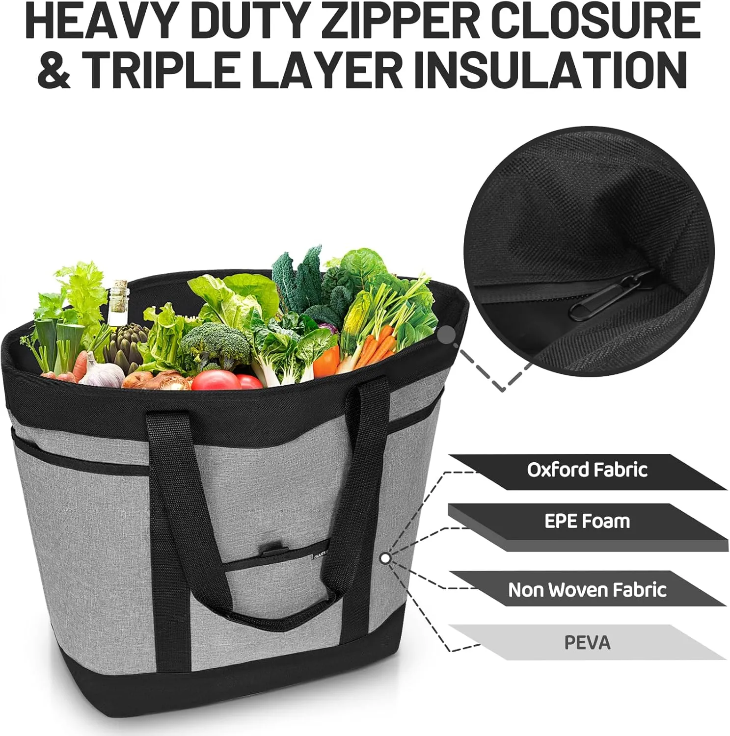 Insulated Cooler Bag Grocery Bags Large Freezer Shopping Cooler Tote Food Delivery Bag for Cold/Hot Food