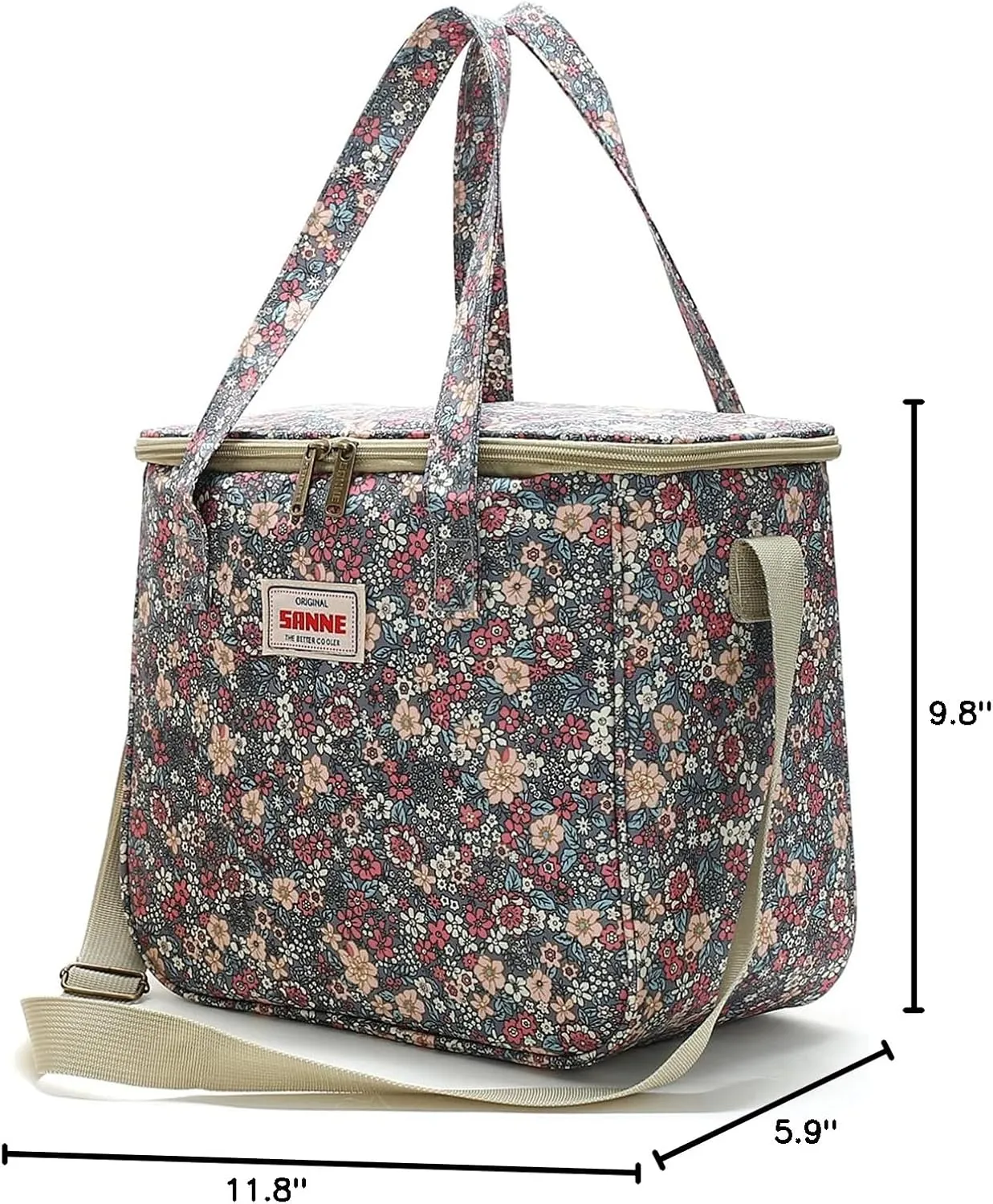 Insulated Cooler Tote Bag for Adult Women, Waterproof Lunch Box Organizer for Office Work Picnic Beach BBQ party-Retro Floral