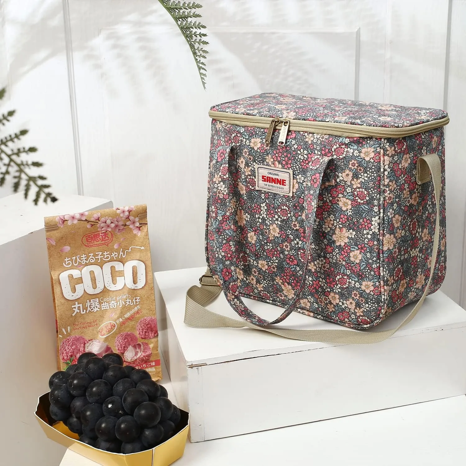 Insulated Cooler Tote Bag for Adult Women, Waterproof Lunch Box Organizer for Office Work Picnic Beach BBQ party-Retro Floral