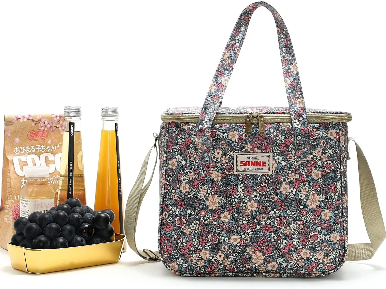Insulated Cooler Tote Bag for Adult Women, Waterproof Lunch Box Organizer for Office Work Picnic Beach BBQ party-Retro Floral