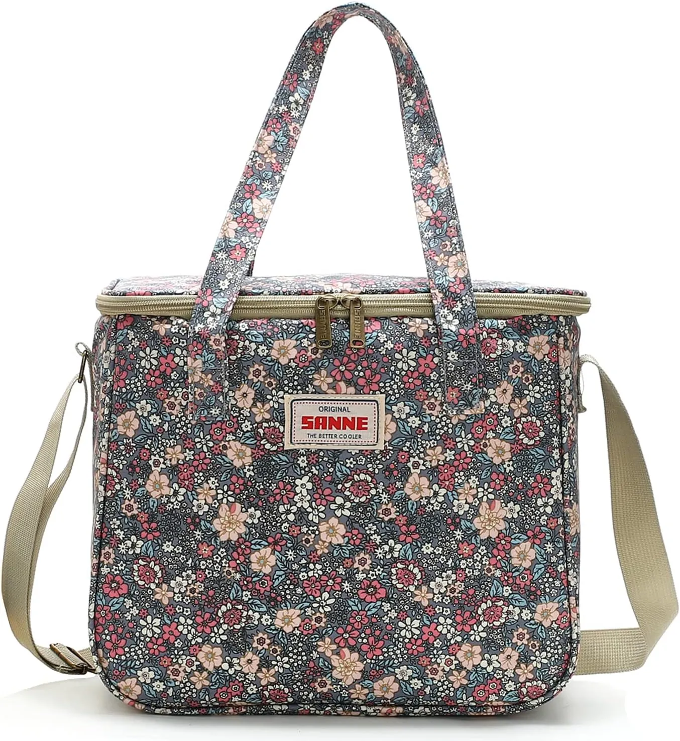 Insulated Cooler Tote Bag for Adult Women, Waterproof Lunch Box Organizer for Office Work Picnic Beach BBQ party-Retro Floral