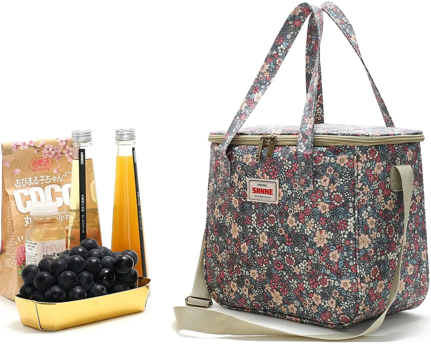Insulated Cooler Tote Bag for Adult Women, Waterproof Lunch Box Organizer for Office Work Picnic Beach BBQ party-Retro Floral