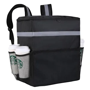 Insulated Food Delivery Backpack with 4 Cup Holder, Cooler Bags, Insulated Food Delivery Bag for Hot/Cold Food for Bike, Insulated Reusable Grocery Shopping Backpack for Doordash（Black）