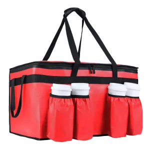 Insulated Food Delivery Bag with 4 Cup Holder, XXX-Large Insulated Grocery Bags with Zippered Top, Cooler Bags with Drink Carrier, Food Carrier Catering Bag, Commercial Food Warmers, Red