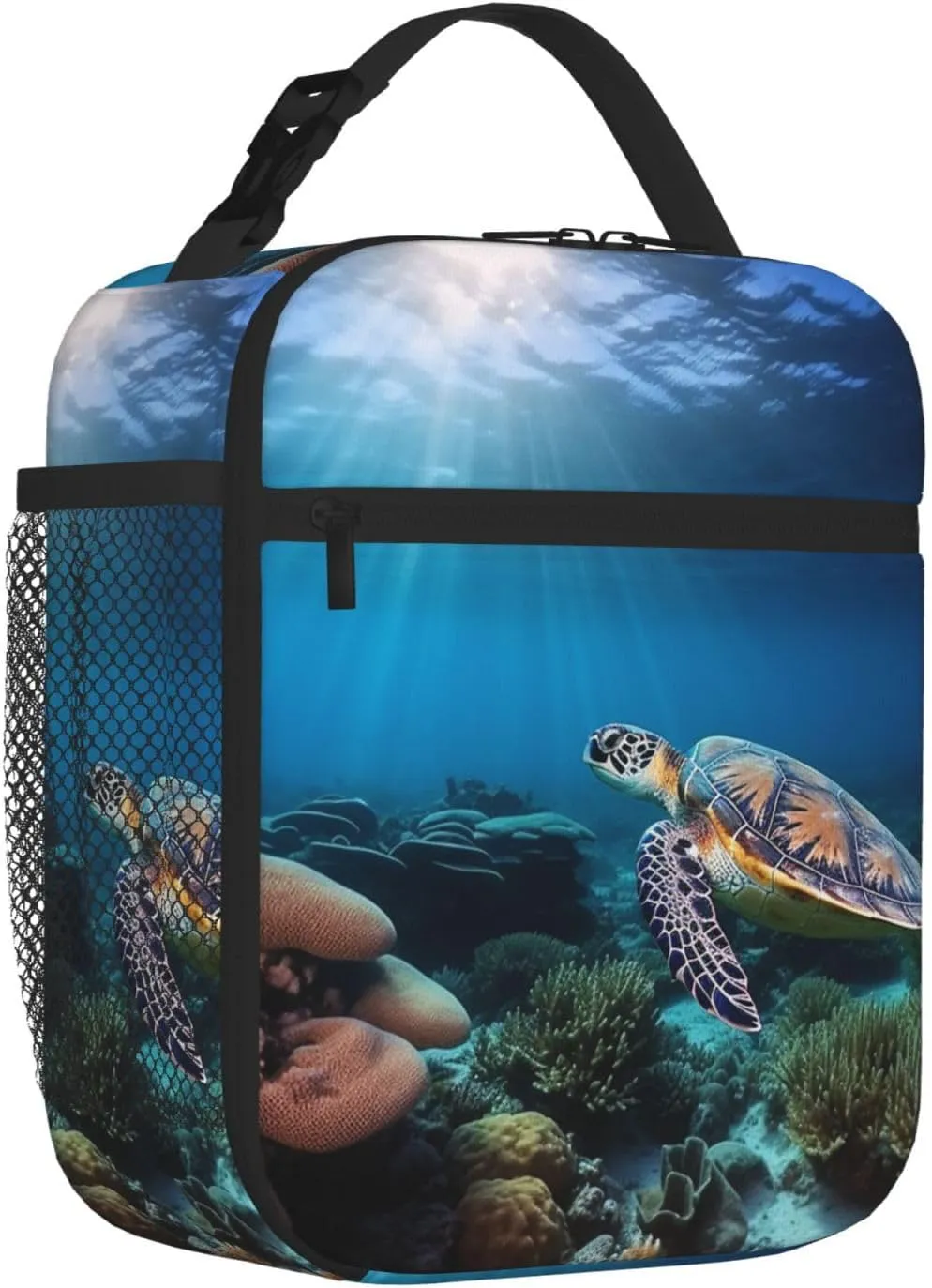 Insulated Lunch Bag for Men Women Reusable Lunch Box Sea Turtle Floating Up and Over Coral Lunchbox Leakproof Cooler Bags for Work Picnic