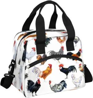 Insulated Lunch Bag for Women Men Chickens Pattern Leakproof Cooler Tote Bag Large Reusable Adult Lunch Box with Adjustable Shoulder Strap for Office Work Picnic Travel Beach