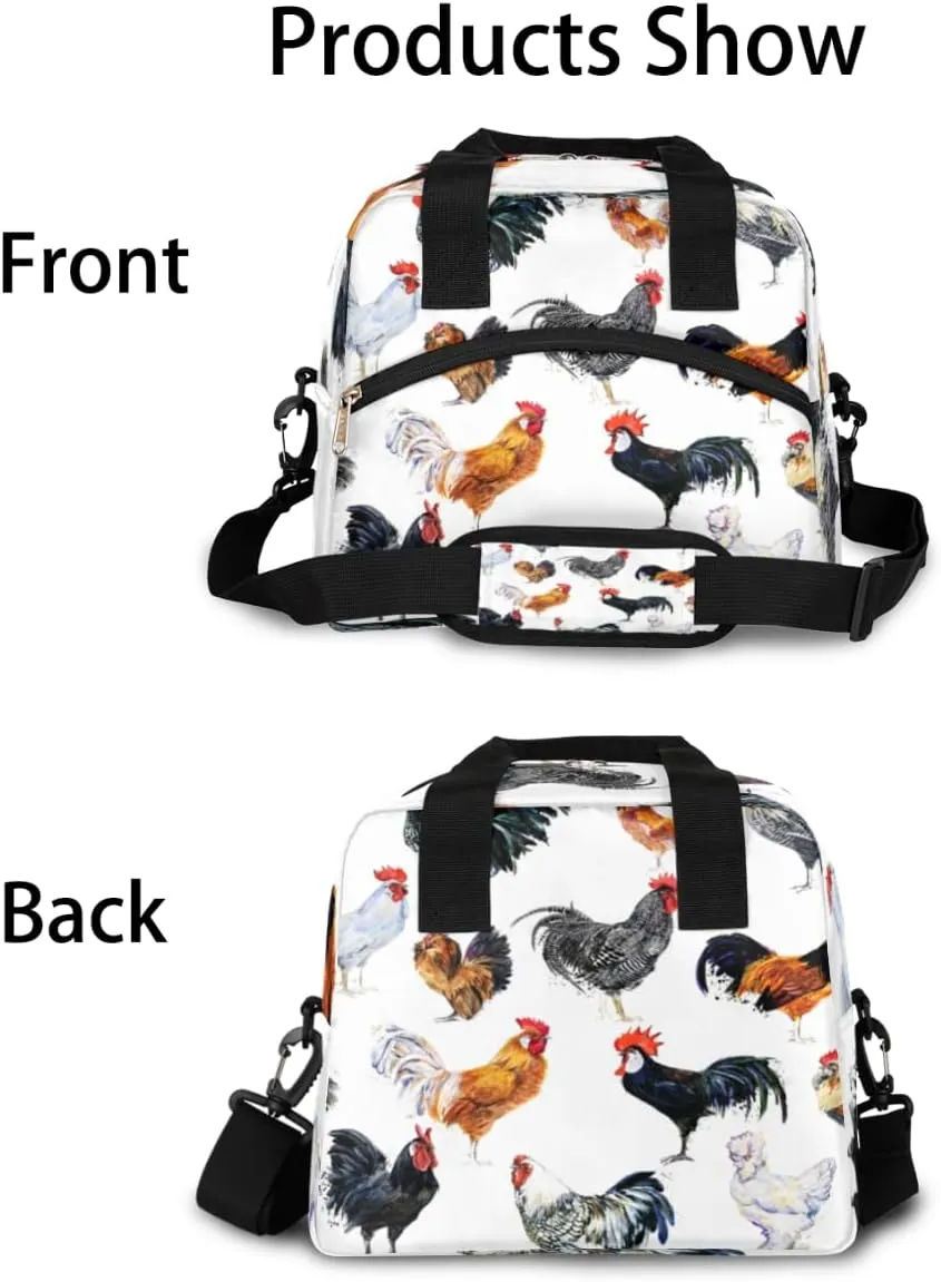 Insulated Lunch Bag for Women Men Chickens Pattern Leakproof Cooler Tote Bag Large Reusable Adult Lunch Box with Adjustable Shoulder Strap for Office Work Picnic Travel Beach