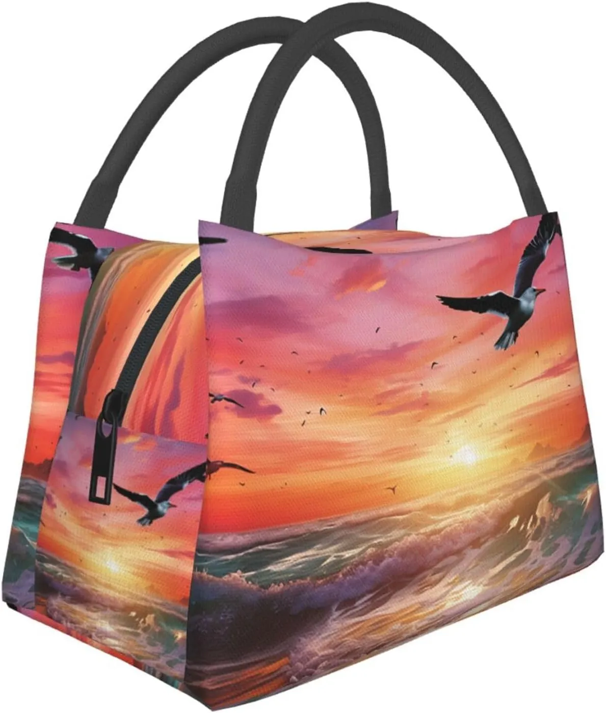 Insulated Lunch Bag for Women Reusable Lunch Box for Office Travel Thermal Lunchbox Sea gull Flying Over Colorful Sky Lunch Tote Bags Leakproof Cooler Bag for Men Large Capacity Meal Bag
